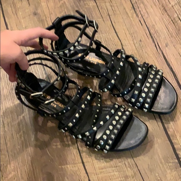YSL black leather studded gladiator sandals - Picture 3 of 4